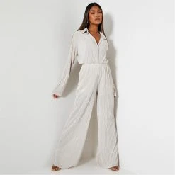 I Saw It First Plisse Wide Leg Trousers